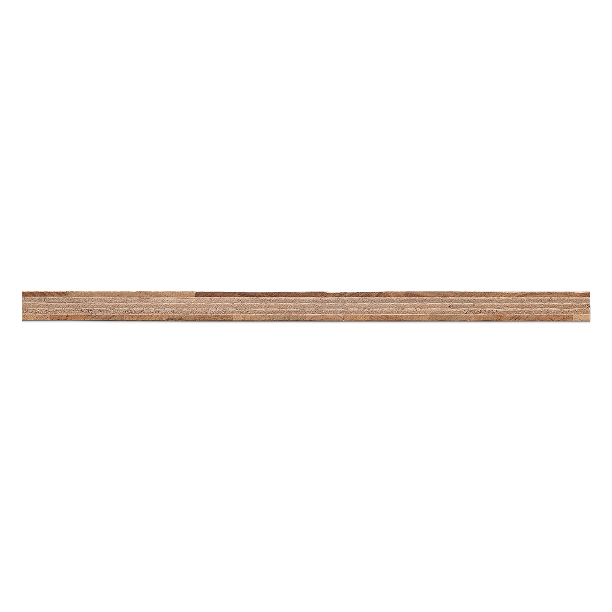 Side profile of a teak plywood panel showing the layered edge