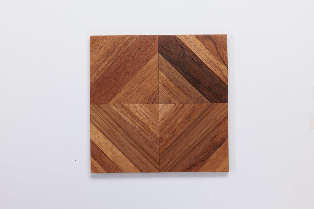 Square wood tile with a nested geometric grain pattern