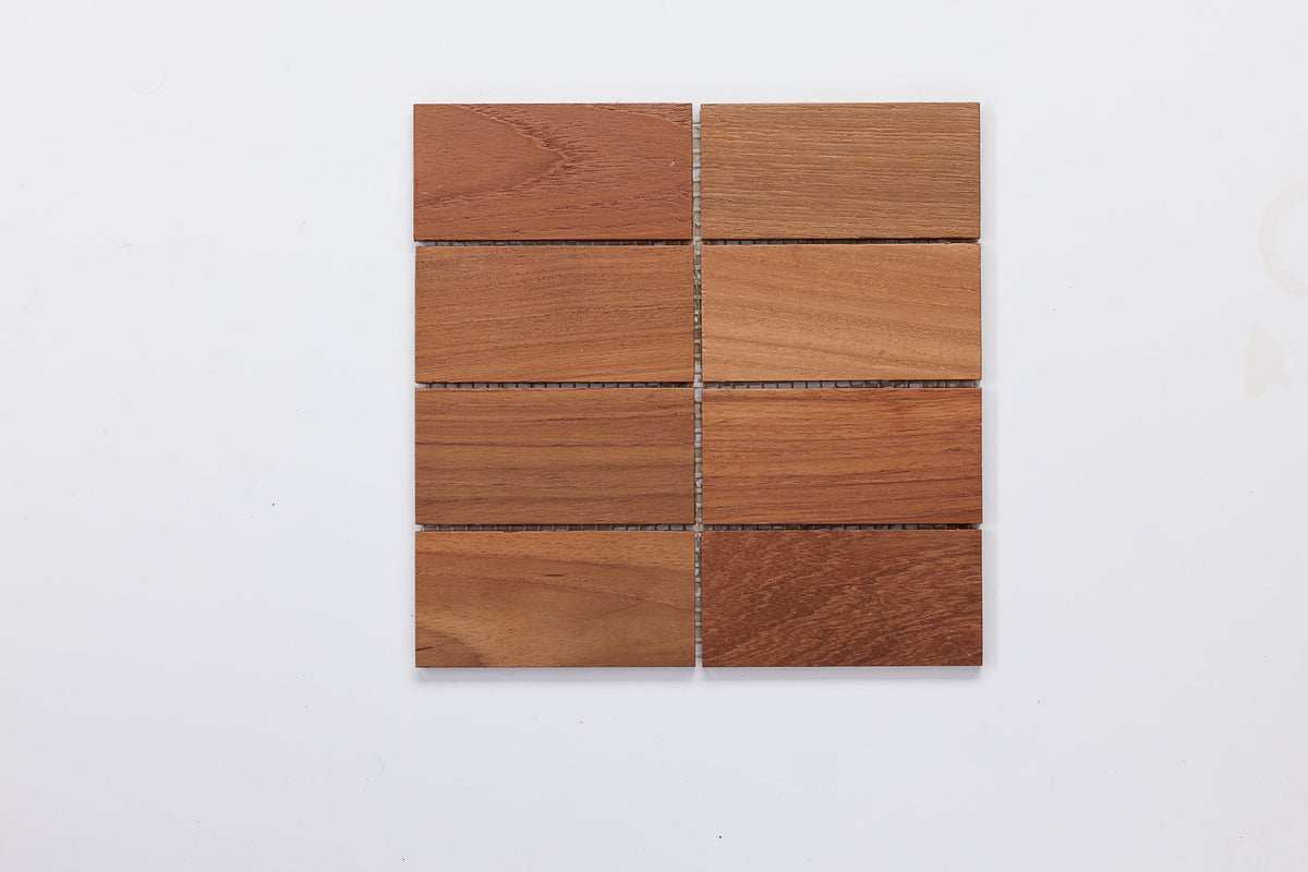 Eight rectangular wood tiles arranged in two columns